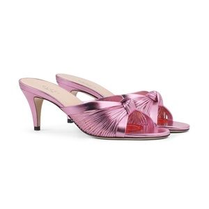 AUTHENTIC Gucci rosa crawford knotted metallic pink leather mules slides sandals